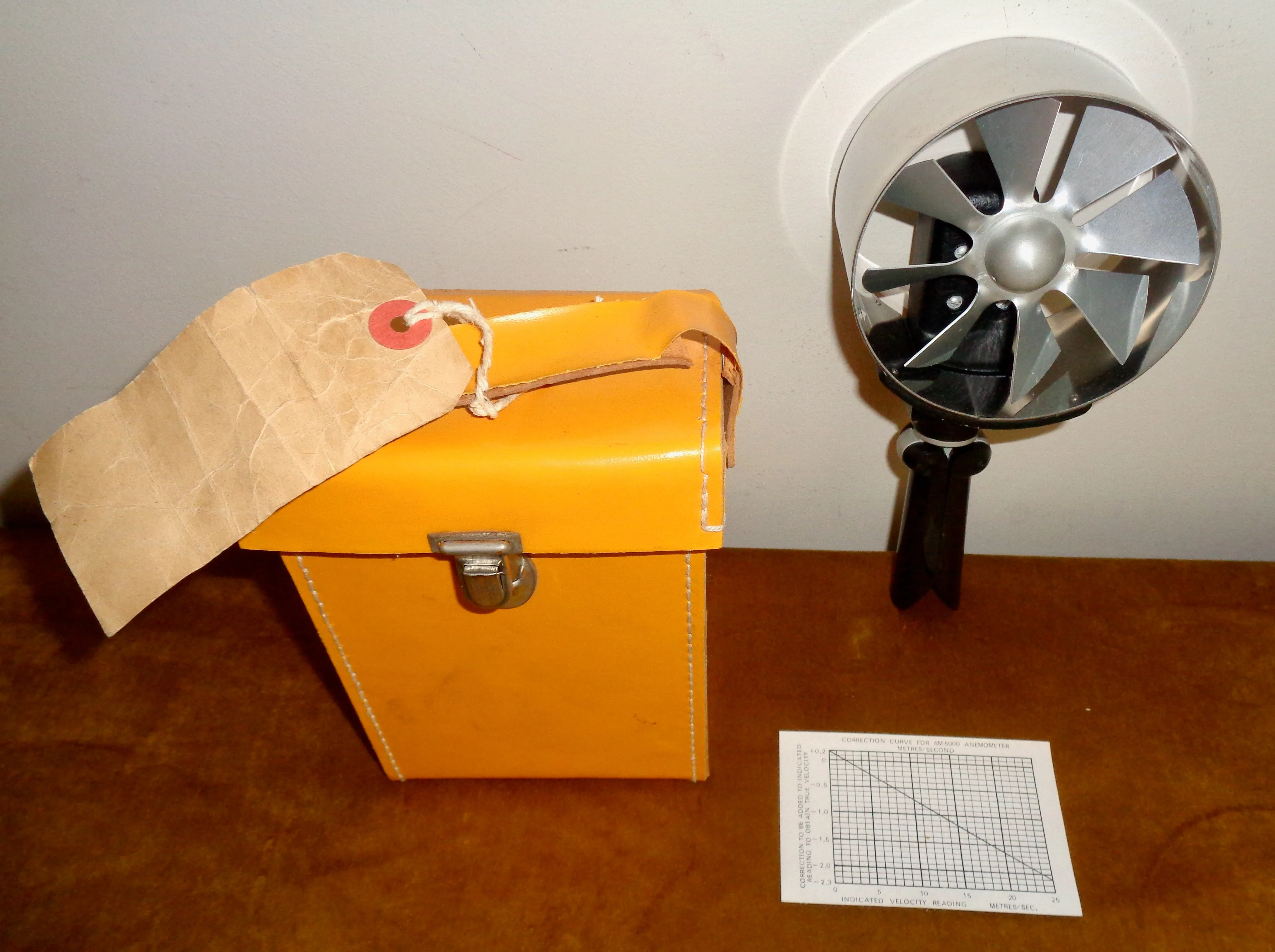 1970s AM5000 Air Flow Developments (AD) Anemometer in Its Original Yellow Leather Case