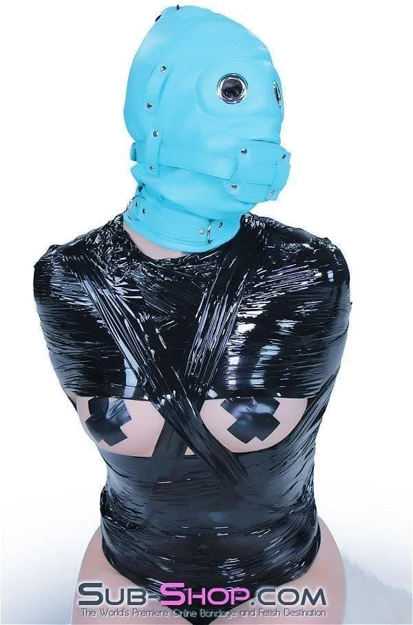 3710RS     Deep Throat Diamond Blue Locking Hood with Removable Penis Gag & Blindfold