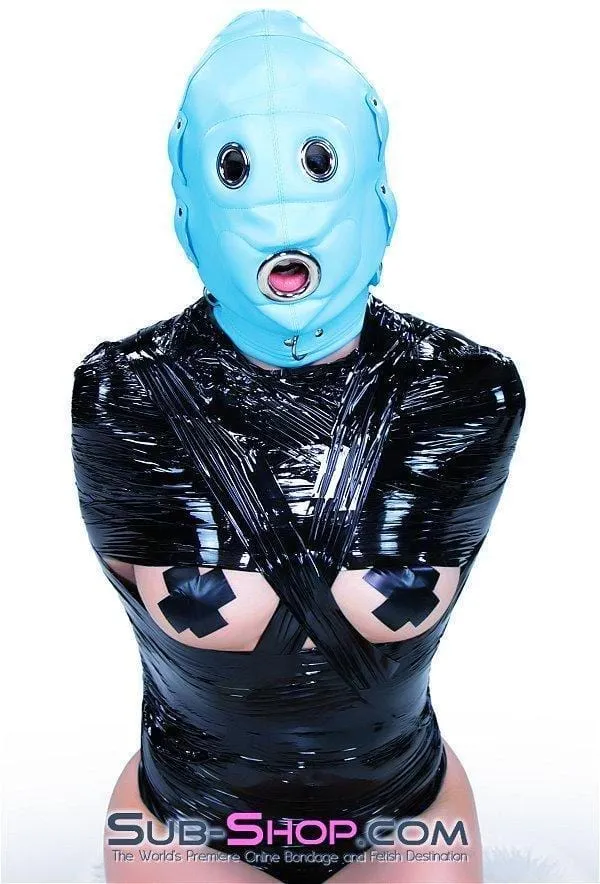 3710RS     Deep Throat Diamond Blue Locking Hood with Removable Penis Gag & Blindfold