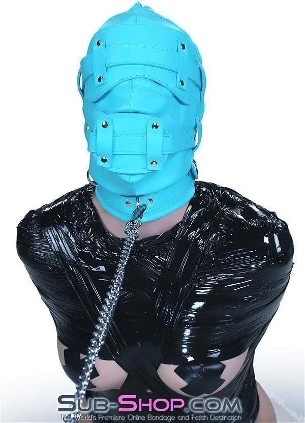 3710RS     Deep Throat Diamond Blue Locking Hood with Removable Penis Gag & Blindfold