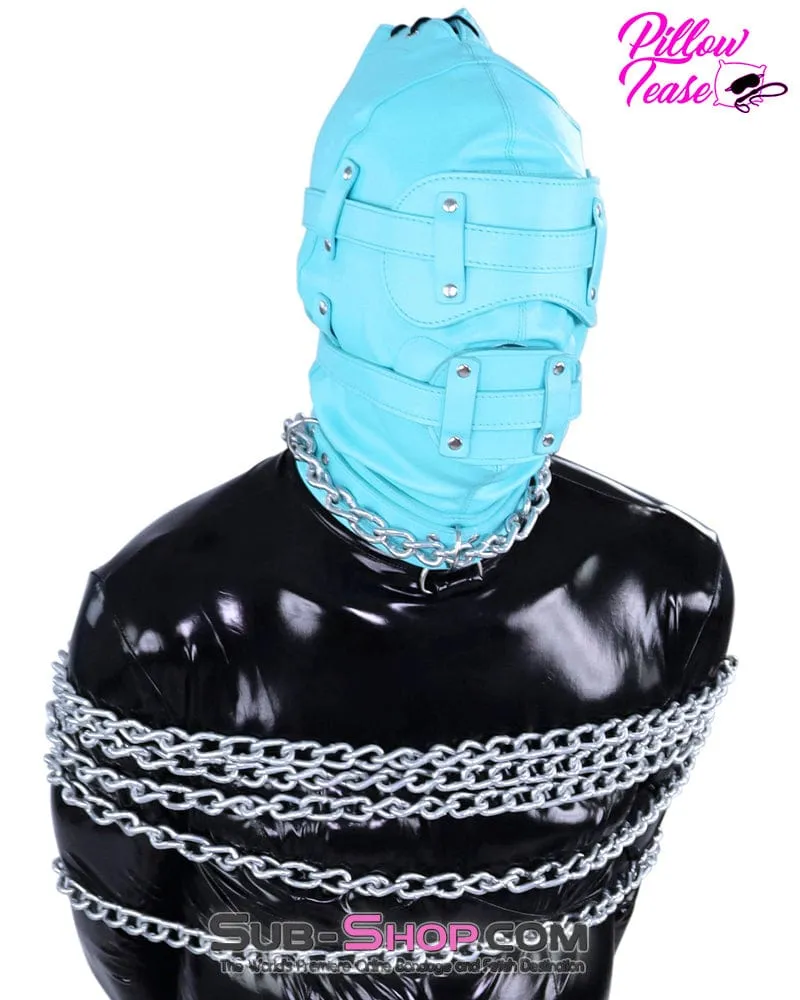 3710RS     Deep Throat Diamond Blue Locking Hood with Removable Penis Gag & Blindfold