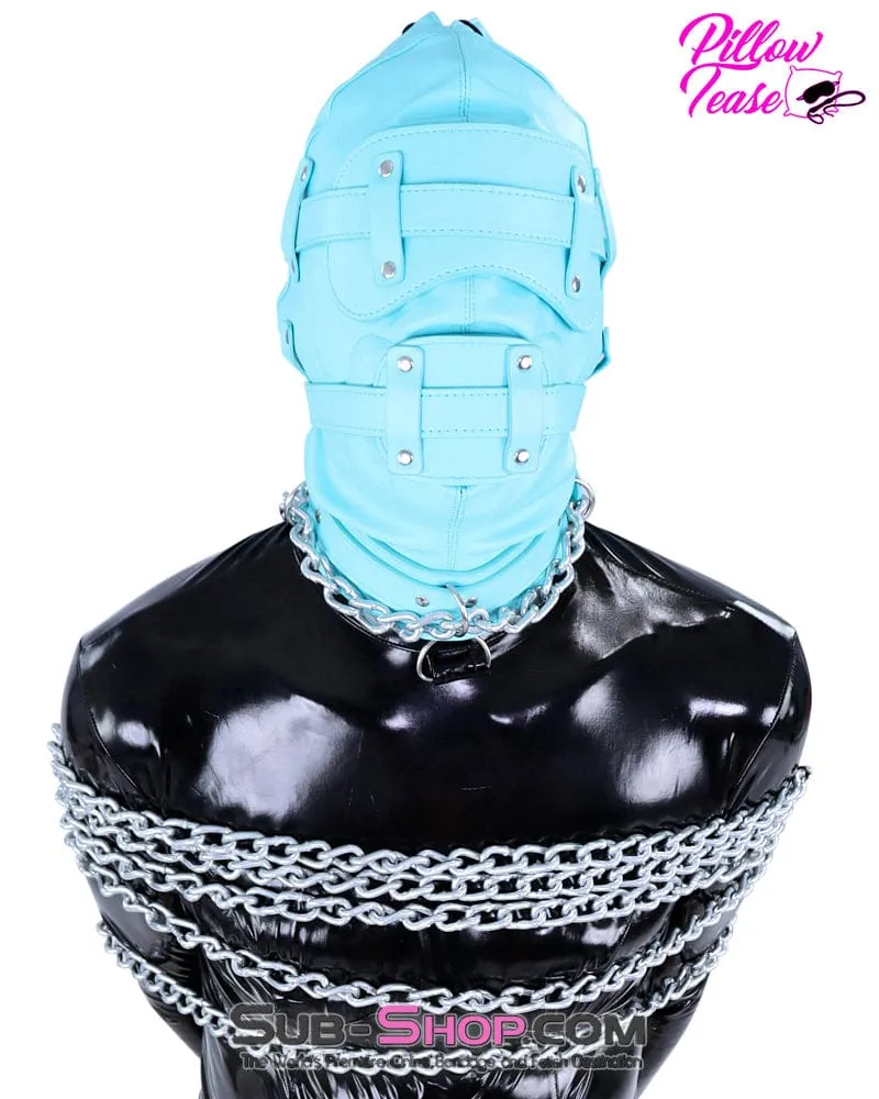 3710RS     Deep Throat Diamond Blue Locking Hood with Removable Penis Gag & Blindfold