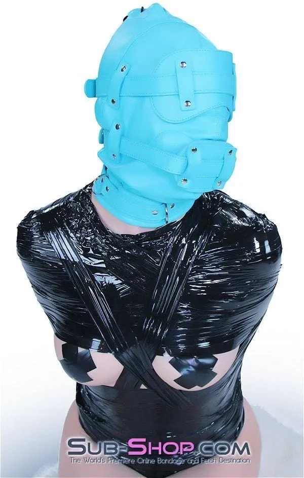 3710RS     Deep Throat Diamond Blue Locking Hood with Removable Penis Gag & Blindfold