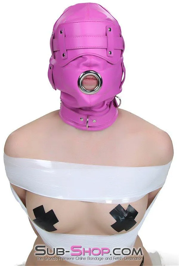 4730RS      Hot Fantasy Hot Pink Full Locking Hood with Removable Blindfold & Penis Gag