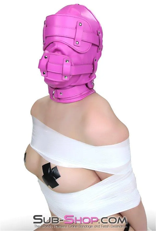 4730RS      Hot Fantasy Hot Pink Full Locking Hood with Removable Blindfold & Penis Gag