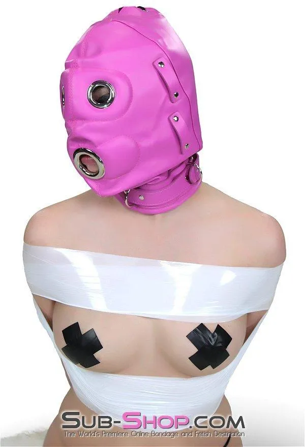 4730RS      Hot Fantasy Hot Pink Full Locking Hood with Removable Blindfold & Penis Gag