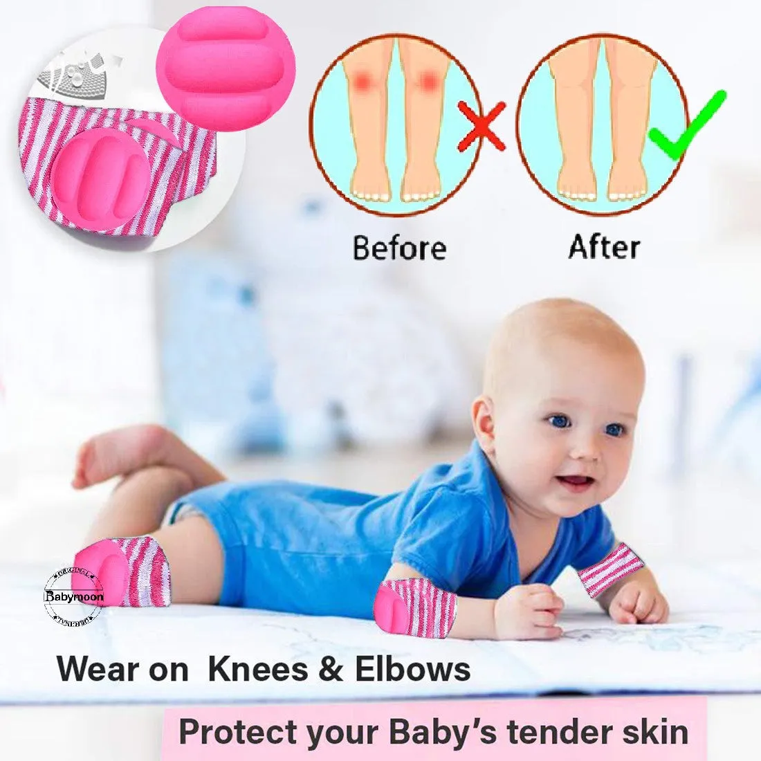 Babymoon Kids Padded Knee Pads for Crawling, Anti-Slip Stretchable Cotton - Green