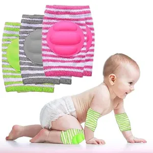 Babymoon Kids Padded Knee Pads for Crawling, Anti-Slip Stretchable Cotton | Pack of 3 | Green, Grey & Pink