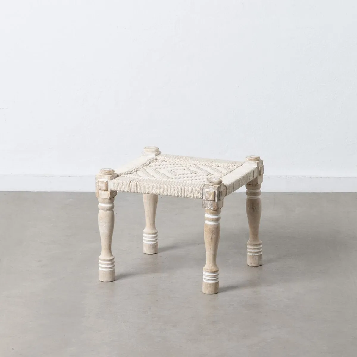 Bench 46 x 46 x 40 cm Wood Rope White