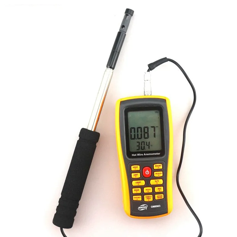 Benetech GM8903 Hot Wire Digital Anemometer 0~30m/s Air Temperature Meter 0~45C Wind Speed Flow Tester with USB