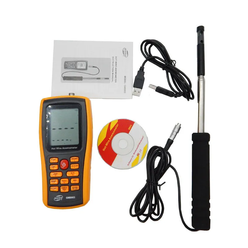 Benetech GM8903 Hot Wire Digital Anemometer 0~30m/s Air Temperature Meter 0~45C Wind Speed Flow Tester with USB