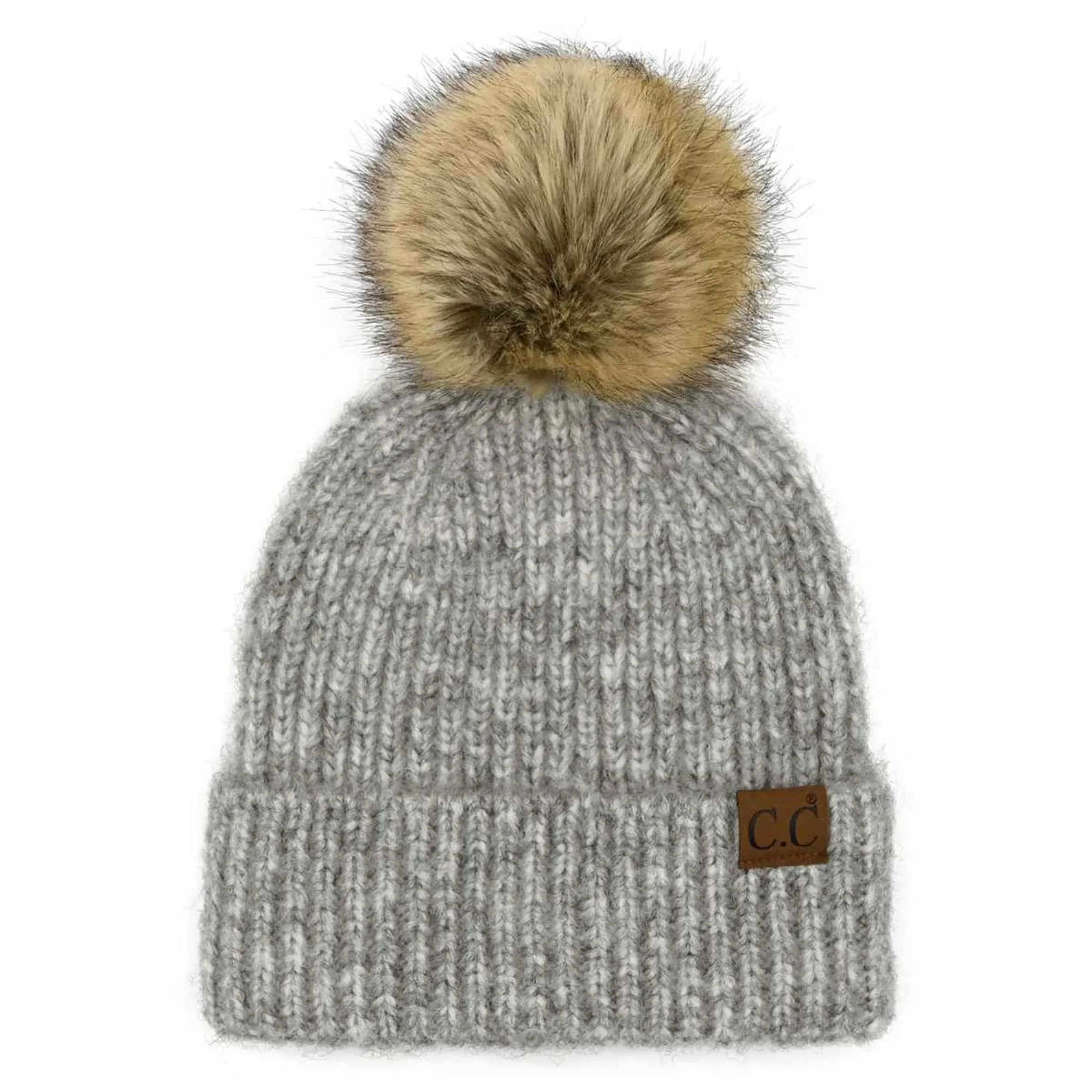 HAT2074 Chloe Soft Ribbed Fur Pom Beanie