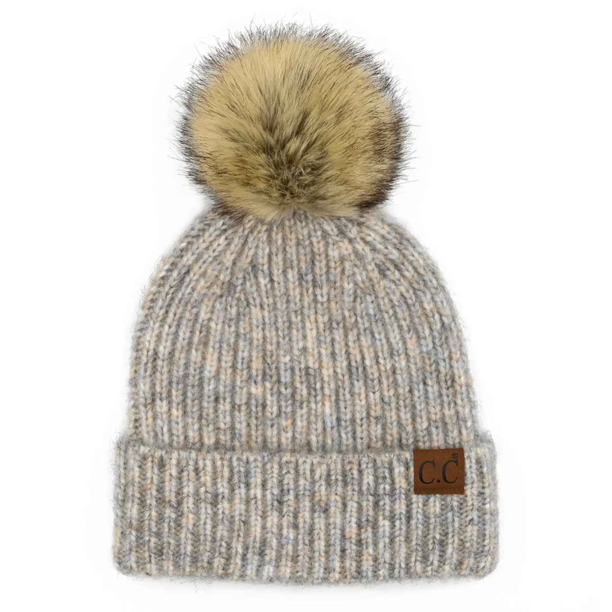 HAT2074 Chloe Soft Ribbed Fur Pom Beanie