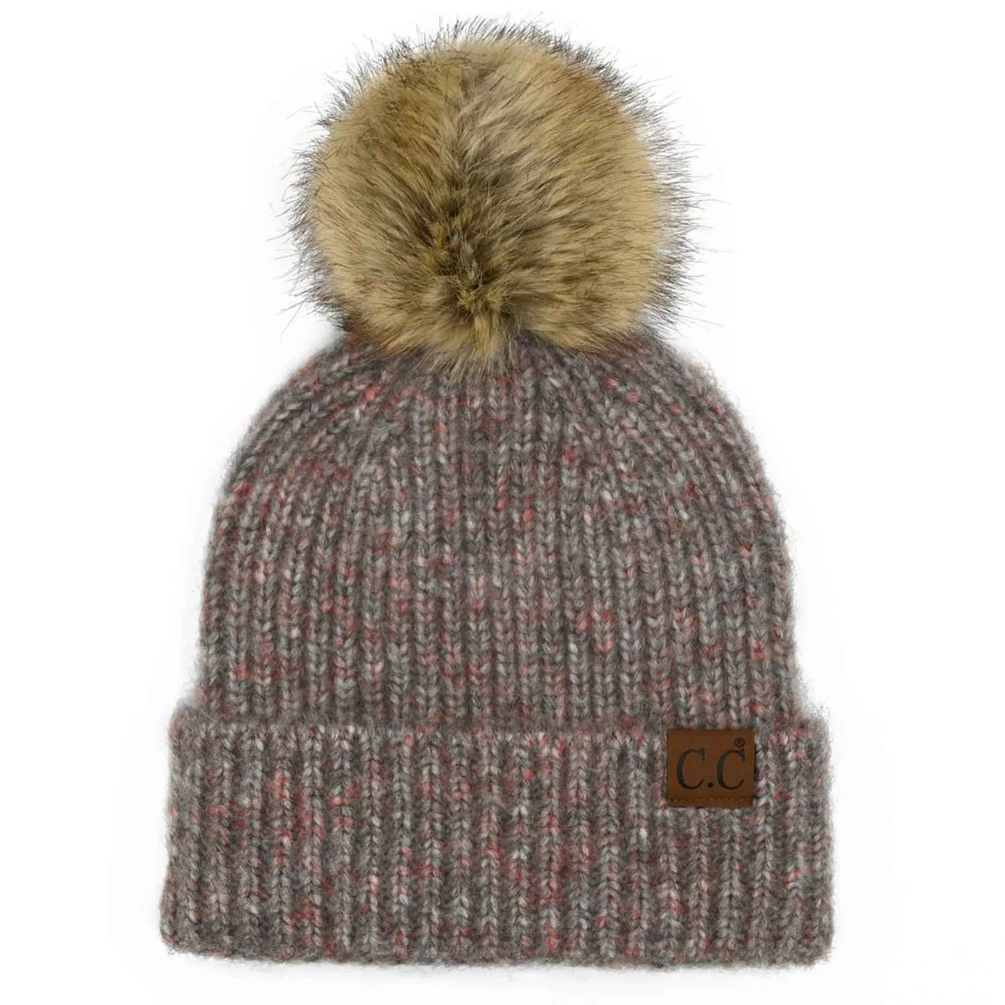 HAT2074 Chloe Soft Ribbed Fur Pom Beanie