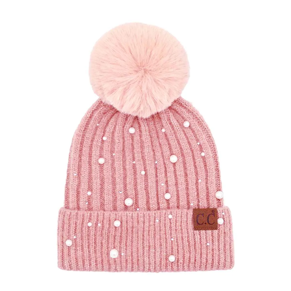 HAT4008 Naomi Pearl Embellished Pom Beanie