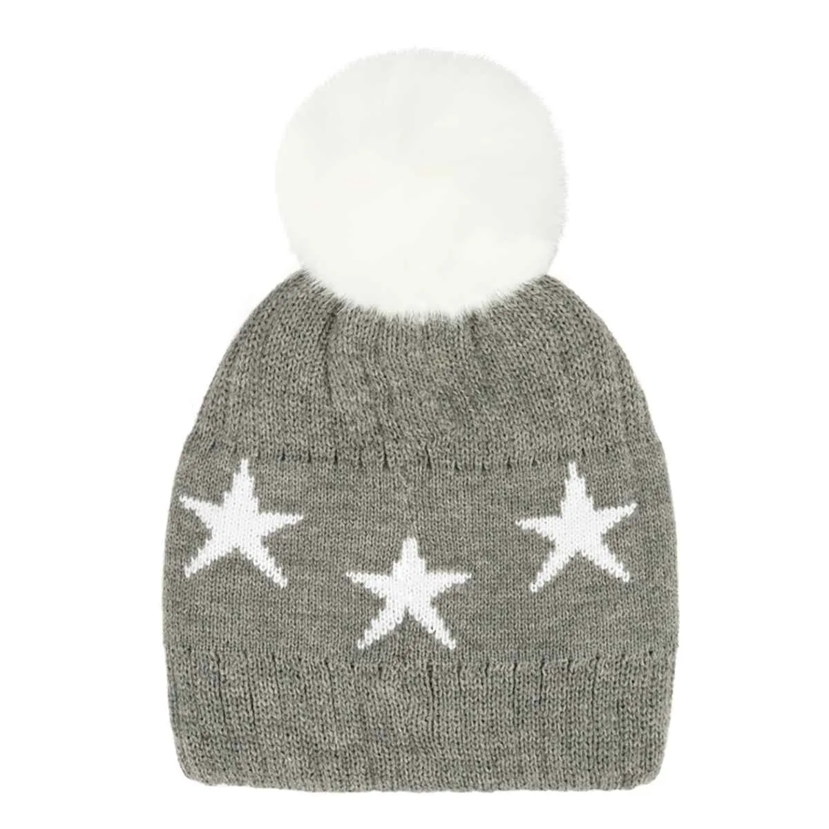 HAT4023 Ava Star Print Pom Beanie