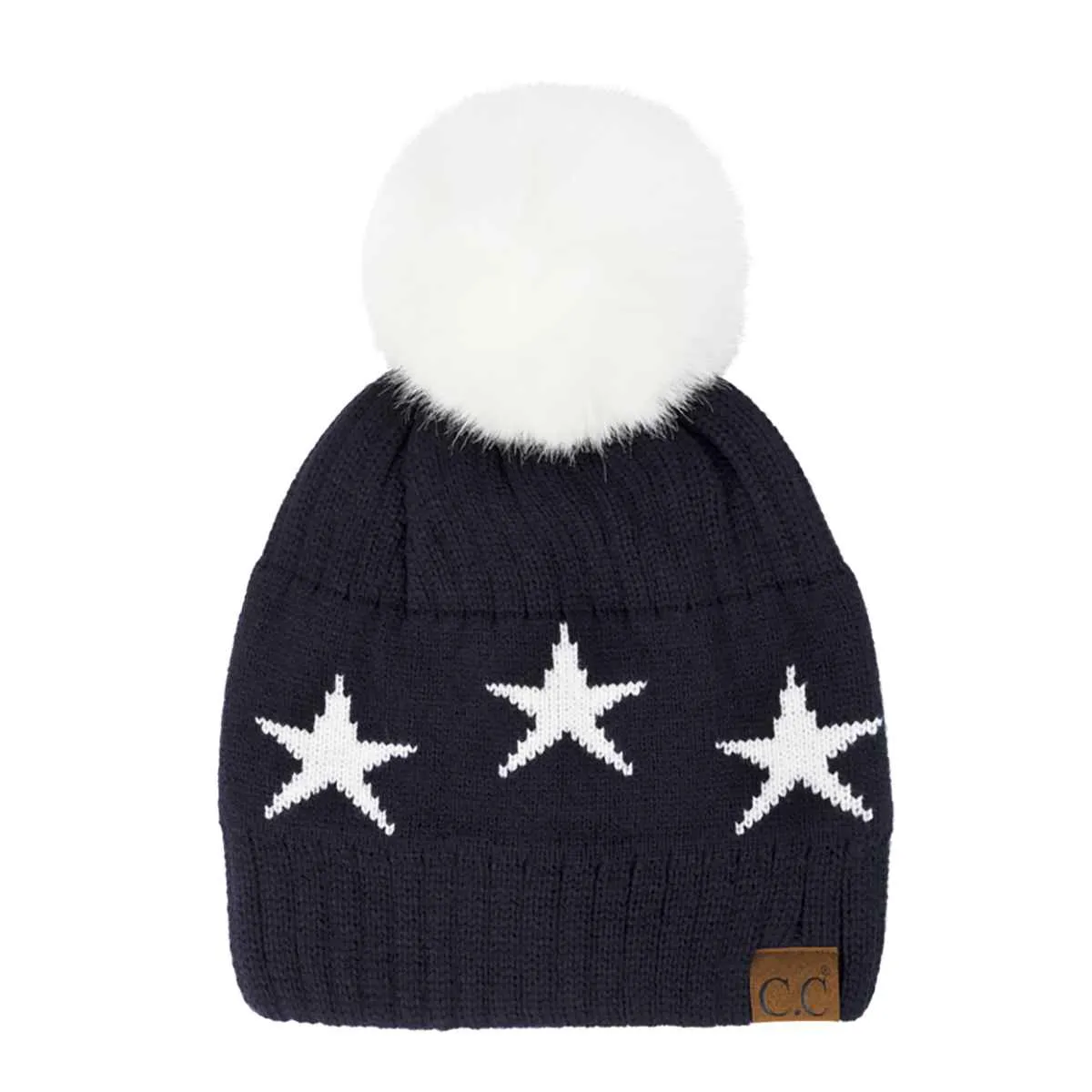 HAT4023 Ava Star Print Pom Beanie