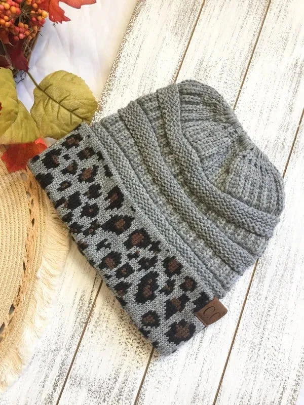 HAT80 Leopard Cuff Rib Beanie