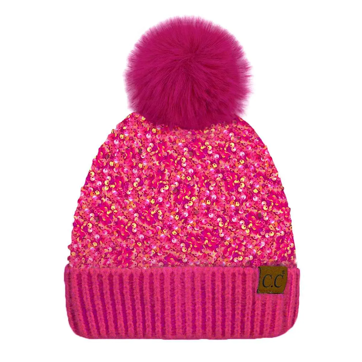 HTE0012 Scarlet Cluster Sequin Pom Beanie