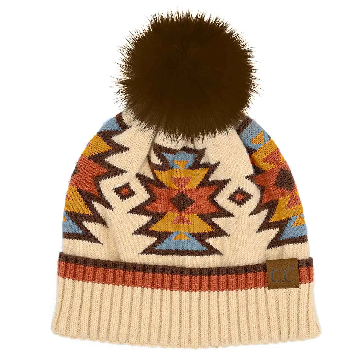 HTE0030 Penelope Southwest Pattern Pom Beanie