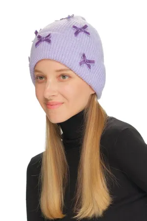 HTE0147 Mini Velvet Bow Cuff Beanie