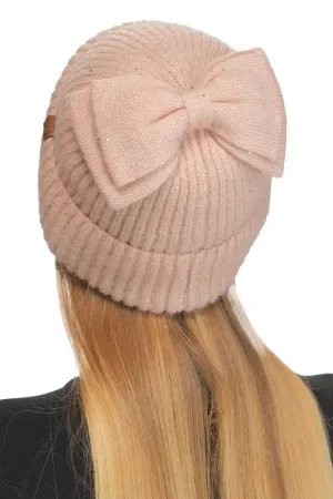 MBE0104 Messy Bun Bow With Sequins Beanie