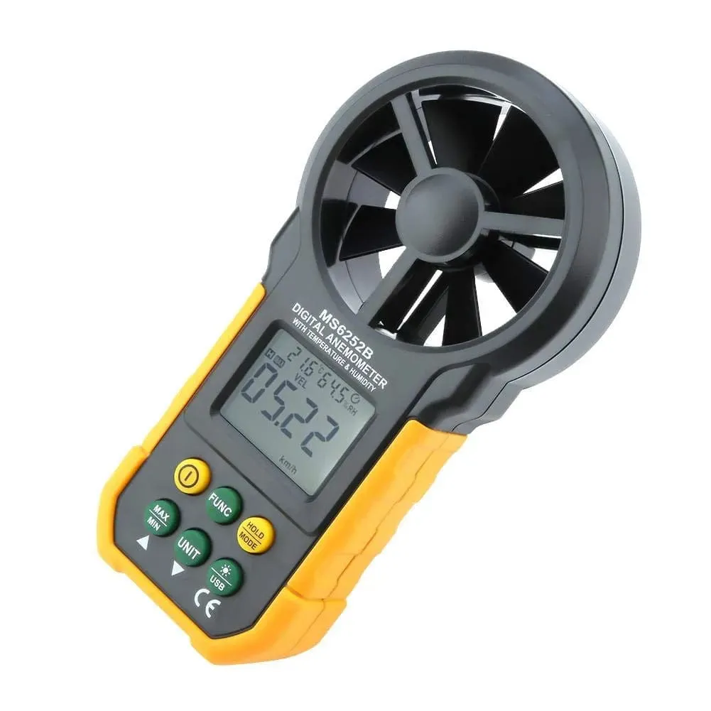 PEAKMETER PM6252B Digital Anemometer Air Speed Velocity Air Flow Meter with Air Temperature Humidity RH USB Port