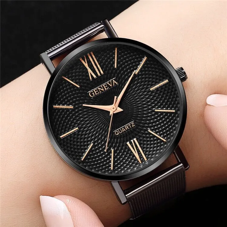 Personalized Creative Printing Women's Watch Roman Scale Fashion Mesh Strap Quartz Watch Women's