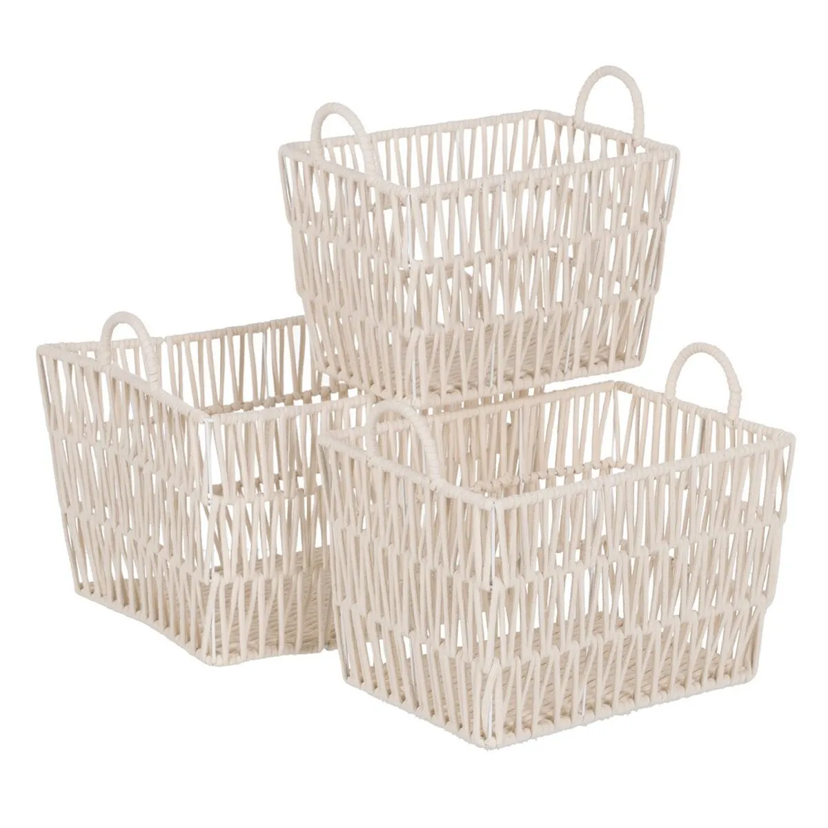 Set of Baskets White Rope 45 x 35 x 36 cm (3 Pieces)